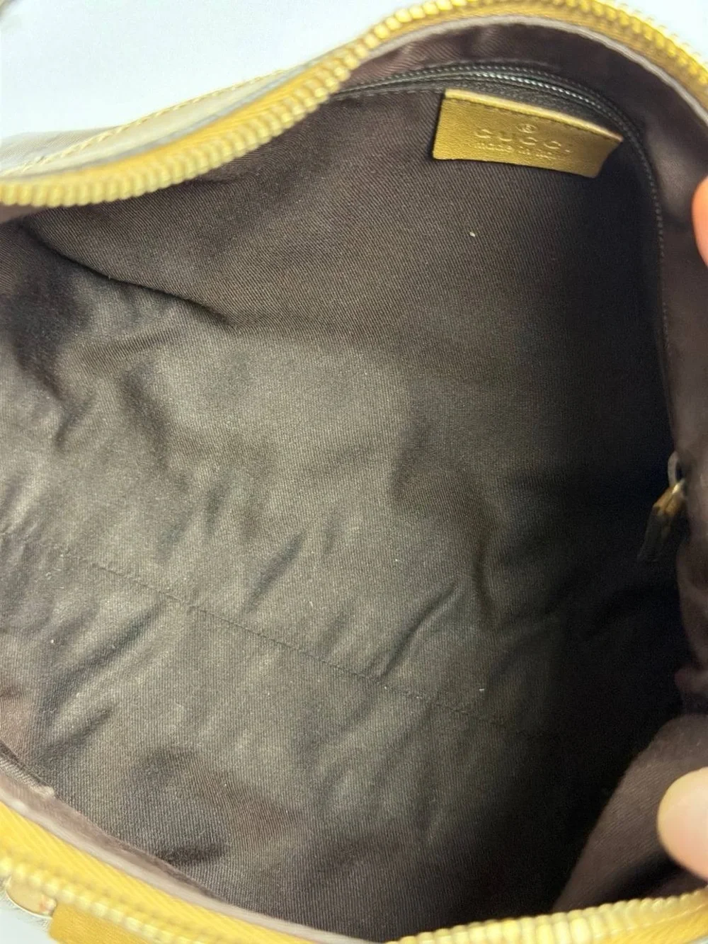 Gucci Abby Gold Leather Coated Monogram Canvas Hobo Shoulder Bag - Picture 14 of 16